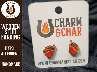 Beach Sand Bucket Wood Stud Earrings - Summer Fashion Earring - Stud Earring - Charm and Char